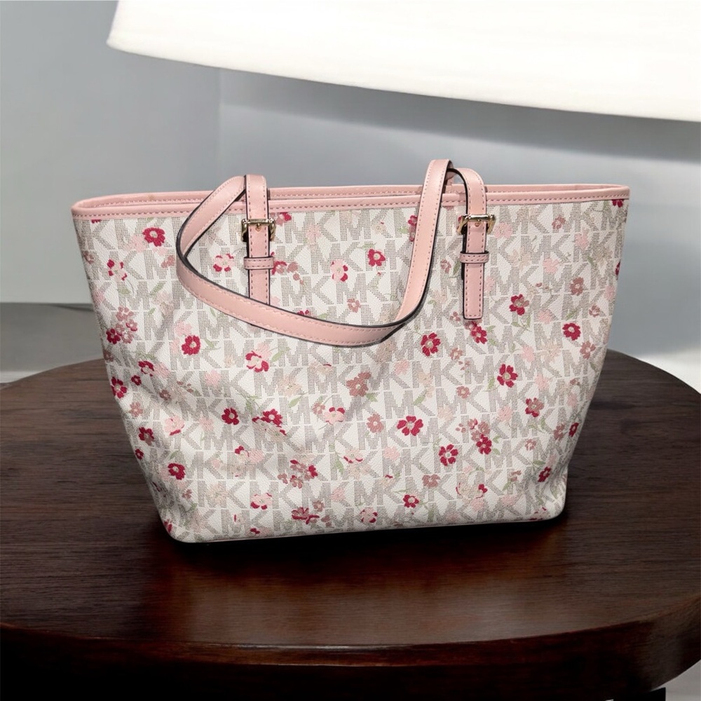 Michael Kors Pink Floral Tote Bag + Wristlet + Wallet - Picture 2 of 11
